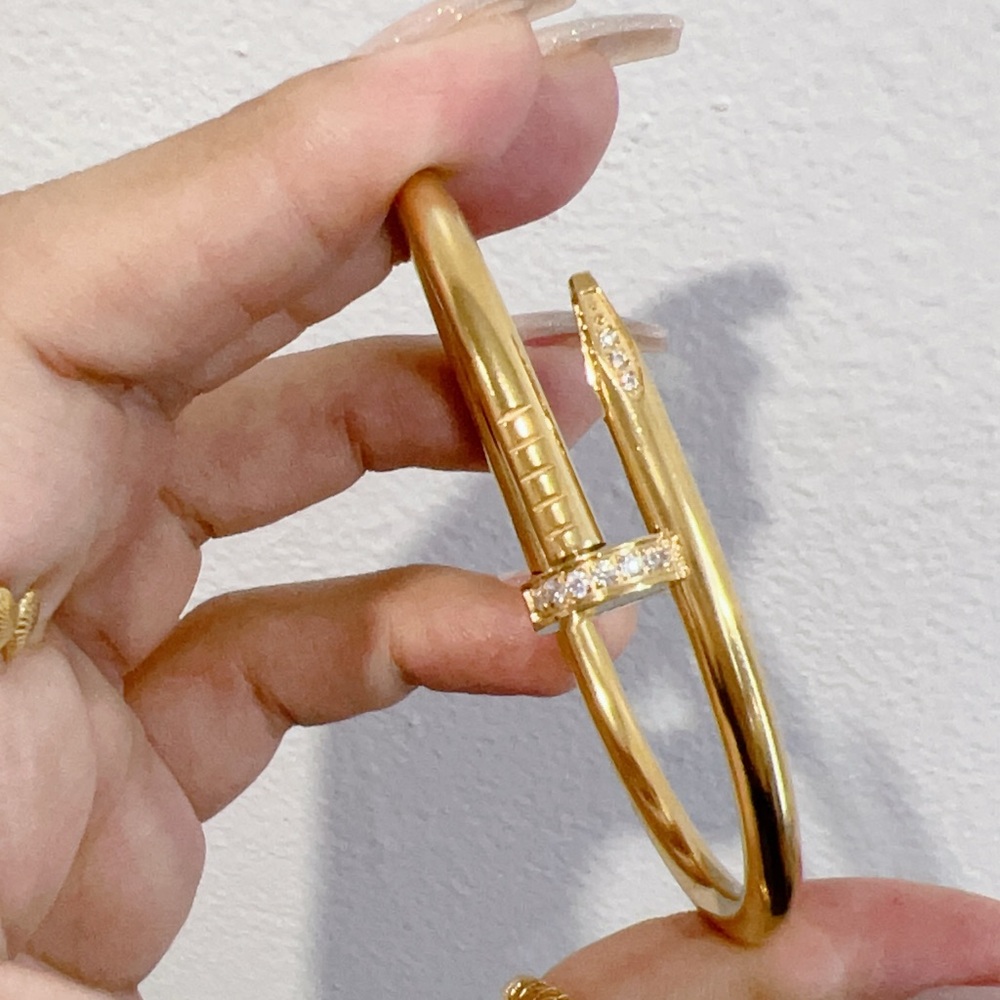 18k Gold Nail Bangle Bracelet with stones